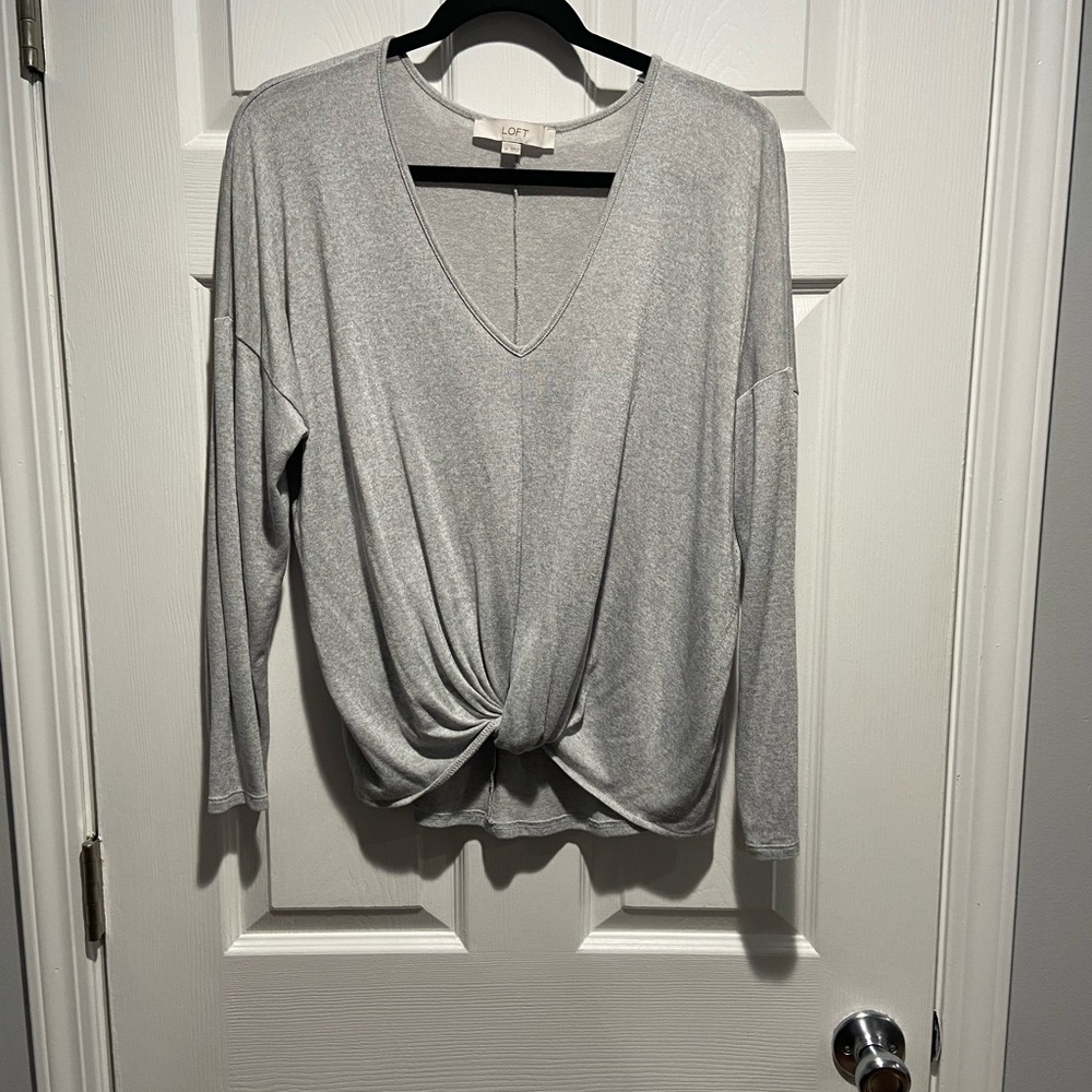 Loft Light Gray V- Neck Top